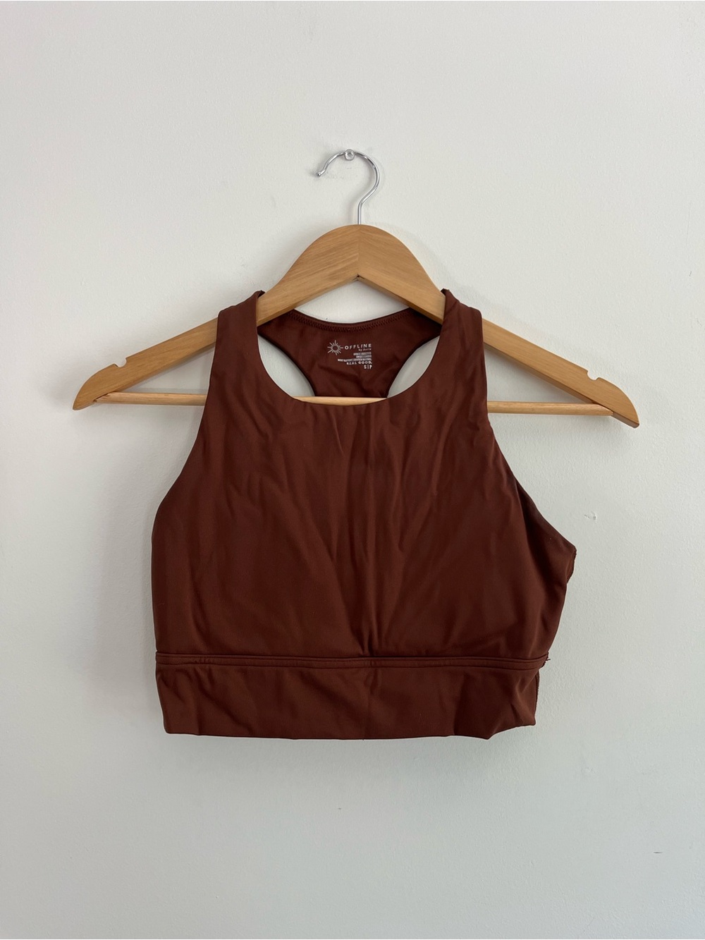 aerie High-Neck Racerback Sports Bra - Chocolate Brown